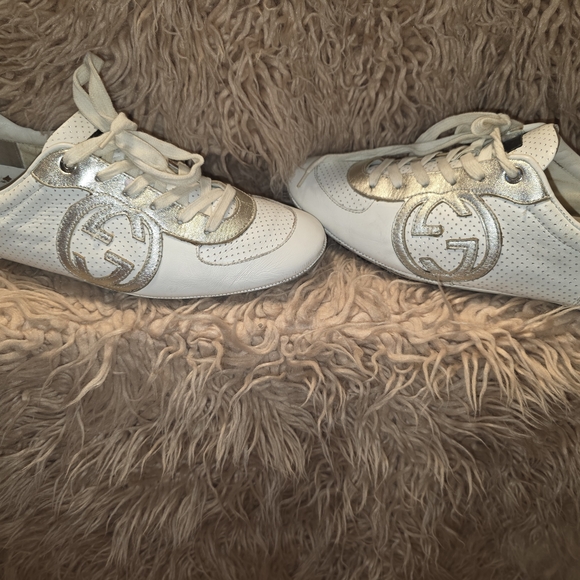 Gucci White and Silver Sneakers with Perforated Design - Picture 7 of 7